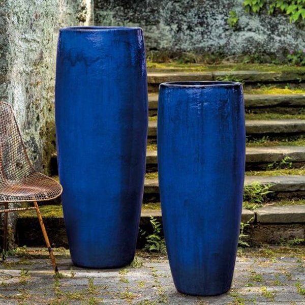 Sabine Planter - Sapphire S/1 beside a steel chair near concrete stairs