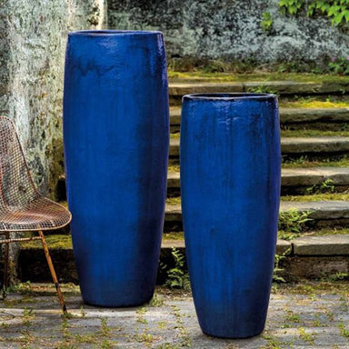 Sabine Short Planter - Sapphire S/1 beside a steel chair near concrete stairs