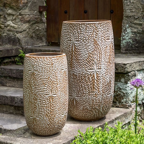 Campania International Sand Dollar Tall Planter Set of 2 Café Au Lait