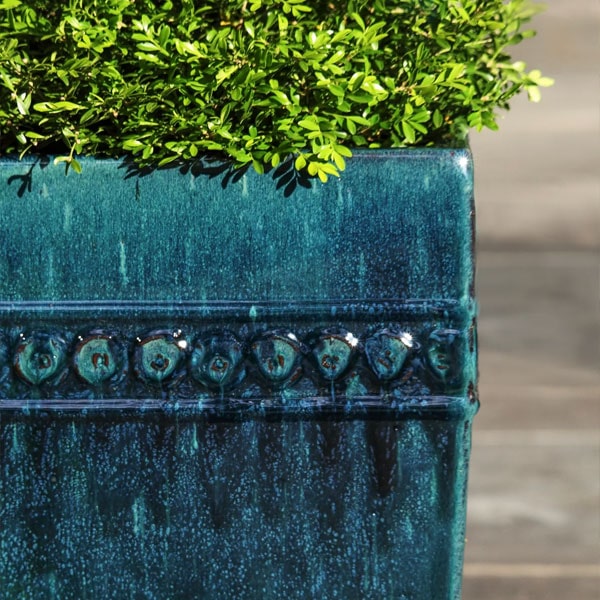 Square Borsa Planter - Indigo Rain - S/3 near a chair in the backyard upclose