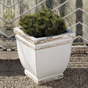 Square Rolled Rim Planter Ant White S/3 on gravel filled with plants