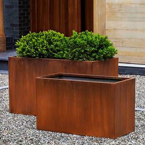 Steel Box Planter - Steel - S/2 on gravel filled with plants