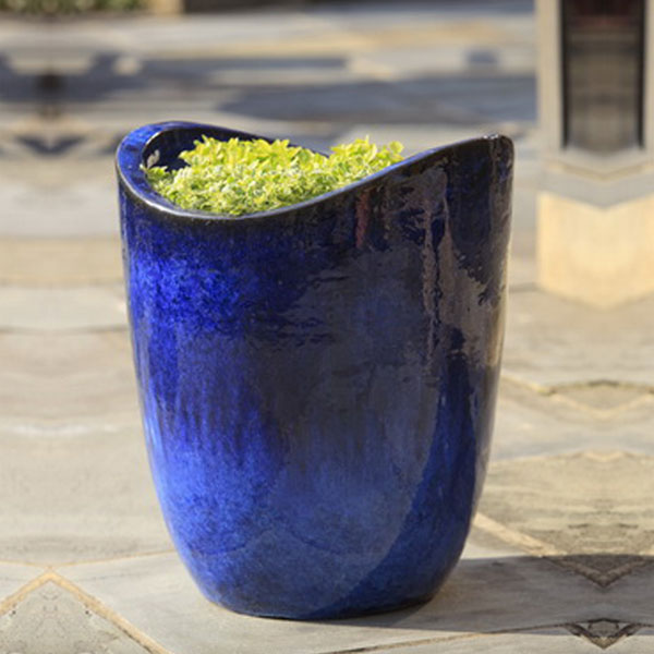 Hyphen Tall Glazed Ceramic Planters Blue