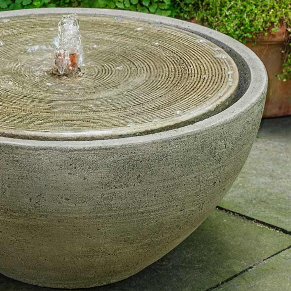 Upclose Campania portola fountain running on concrete patio