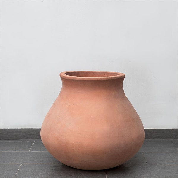 Venasque Jar Planter - Terra Cotta - S/1 on concrete against light gray wall